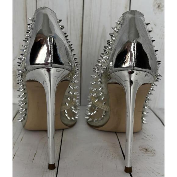 Steve Madden Vala Stud Clear Pumps Silver Spikes Punk Goth Size 7.5 - Picture 5 of 8